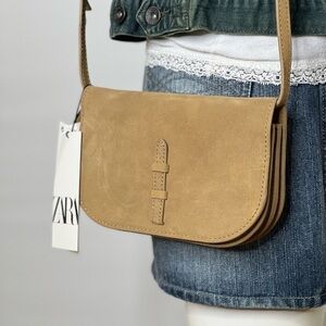 Zara Womens Crossbody Bag Leather Beige Tan Bag Light Brown Handbag leather new